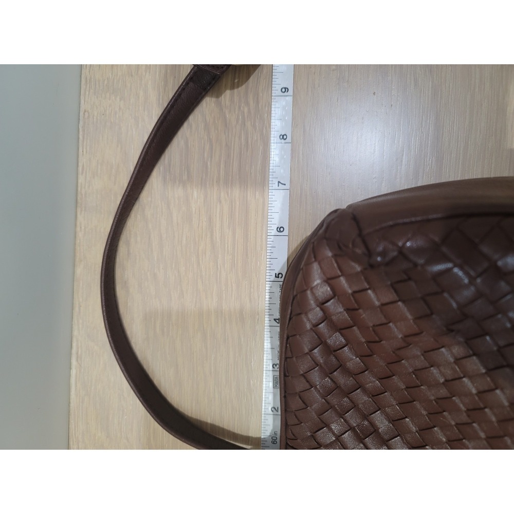 Vintage Ganson Leather Woven Brown.Crossbody Bag Top Zipper With 2 Pockets - Picture 5 of 15